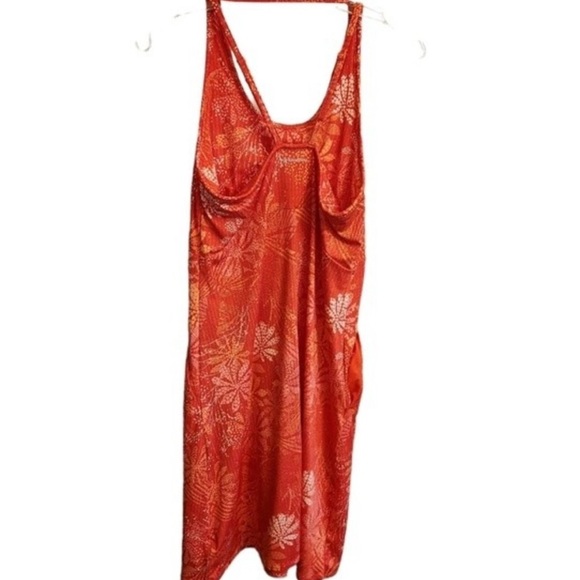 Columbia Orange Floral Omni Shade Peak To Point Knit Stretchy Dress NWOT S/P - Picture 6 of 16